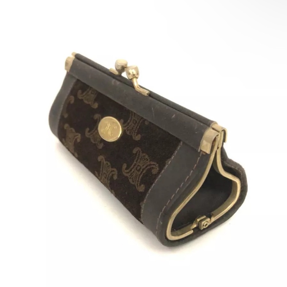 CELINE Macadam Suede Leather Coin Purse Wallet Vintage Triomphe Carriage - Picture 3 of 14